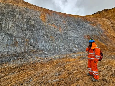 Profiling of slopes and bench in open pit mine Stock Photos