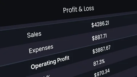 Profit and Loss Statement Shows Stock Market Balance Sheet 4K animation. Stockbeeldmateriaal 334380583