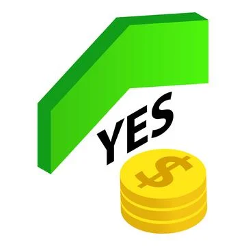 Profit concept icon isometric vector. Coin and green arrow with inscription y Stock Illustration