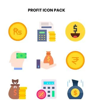 Profit Flat Vector Icons Pack Stock Illustration