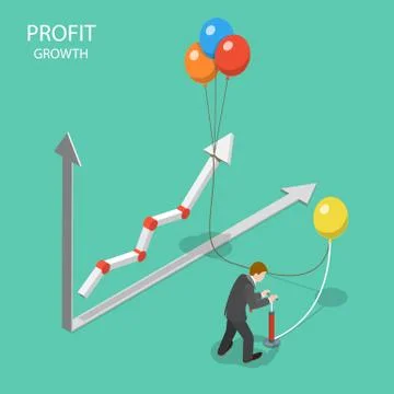 Profit growth flat isometric vector concept. Stock Illustration