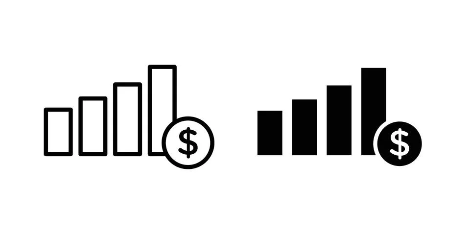 Profit growth icon solid, line, and editable vector set. Ilustração Stock
