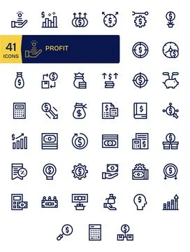 Profit Premium Vector Bundle with 41 256x256 Pixel Optimized Bold Line Icons Stock Illustration