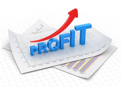 Profit text chart and arrow moving up on paper Stock Illustration