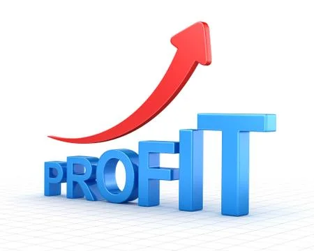 Profit text chart and arrow moving up Illustrazione stock