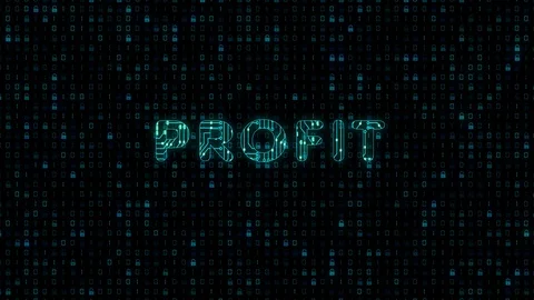 Profit, text with microprocessor computing texture, microprocessor background in Vídeo Stock 106056767