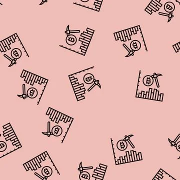 Profitability cryptocurrency mining line seamless pattern Illustrazione stock