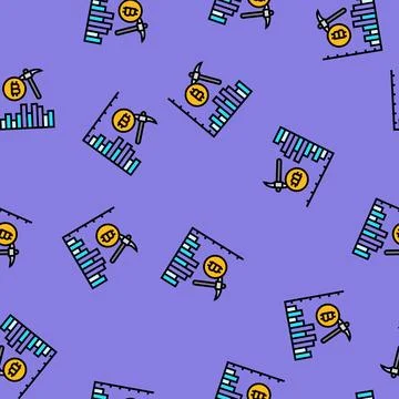 Profitability cryptocurrency mining vector seamless pattern 스톡 일러스트
