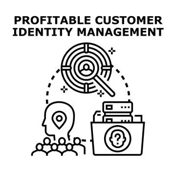 Profitable customer identity management researching client data Stock Illustration