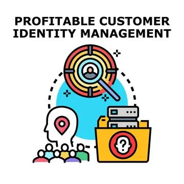 Profitable customer identity management researching client data Stock Illustration