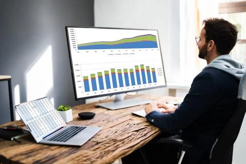 Profitable Graph On Analyst Computer Screen Stock Photos