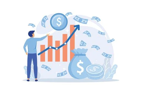 Profitable investment, funding flat vector illustration. Stock market income. Stock Illustration