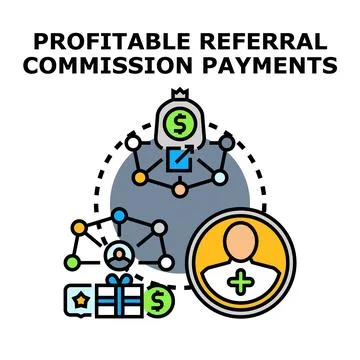 Profitable referral commission payments earning through affiliate program Stock Illustration