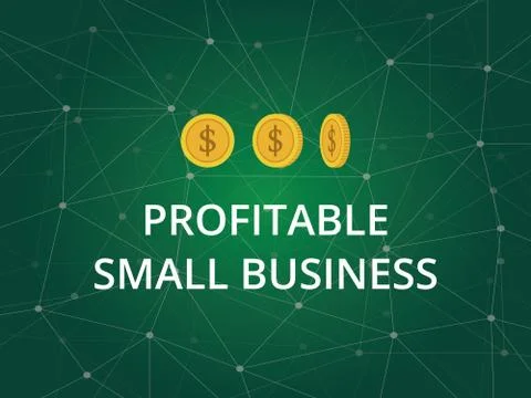 Profitable small business text illustration with three gold coins and Stock Illustration