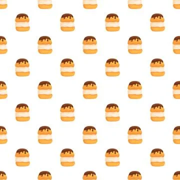 Profiterole cream puffs pattern on white background Stock Illustration