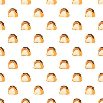 Profiterole seamless pattern with chocolate on white 库存插图