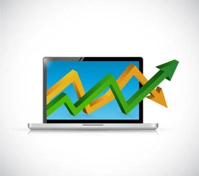Profits graph over a computer. concept Illustrazione stock