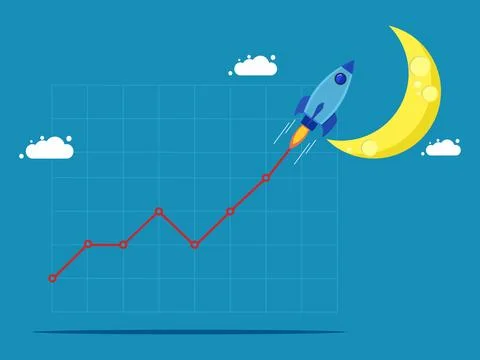 Profits grow. rocket takes Graph to the moon. Vector 스톡 일러스트