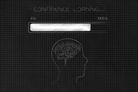 Profle with brain with progress bar and Confidence loading text イラスト素材