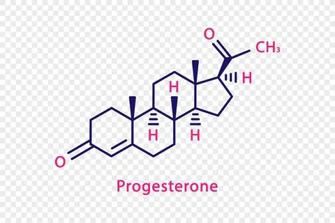 Progesterone chemical formula. Progesterone structural chemical formula isolated Stock Illustration