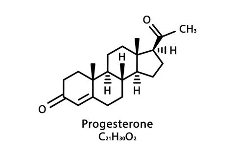 Progesterone molecular structure. Progesterone skeletal chemical formula Stock Illustration