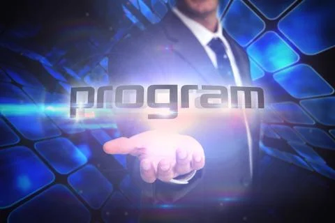 Program against room of shiny blue squares Stock Illustration