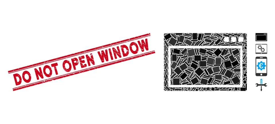 Program Application Mosaic and Distress Do Not Open Window Stamp Seal with Lines Stock Illustration