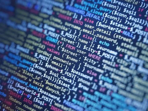 Program blue code on a monitor 库存照片