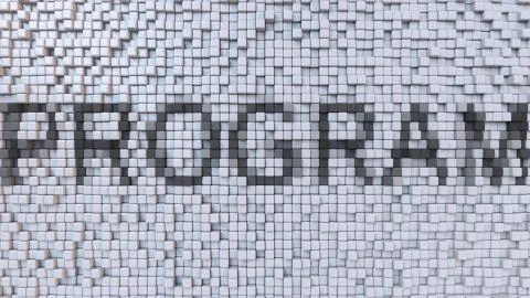 PROGRAM caption made of pixels, 3D rendering 스톡 일러스트