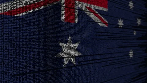 Program code and flag of Australia. Australian digital technology or programming Stock Footage 91720187