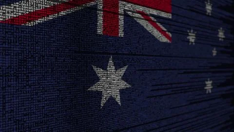 Program code and flag of Australia. Australian digital technology or programming Illustration