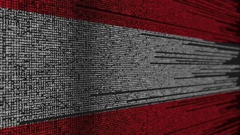 Program code and flag of Austria. Austrian digital technology or programming Stock Footage 91689678