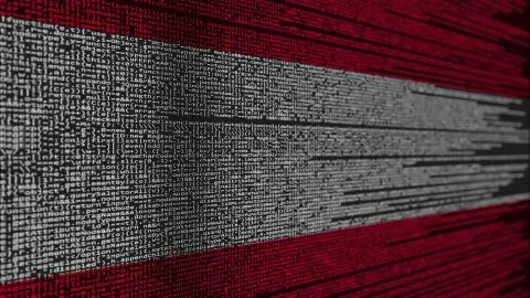 Program code and flag of Austria. Austrian digital technology or programming Illustration