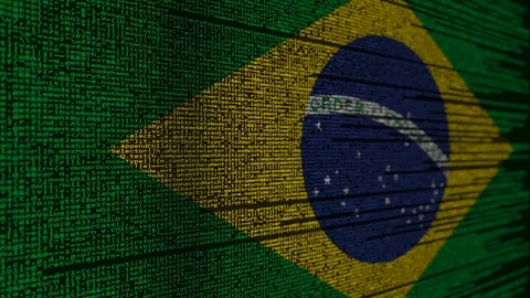 Program code and flag of Brazil. Brazilian digital technology or programming Stock Footage 91688771