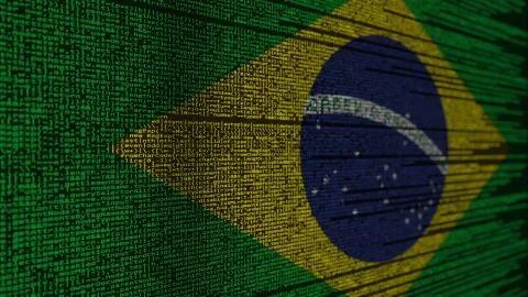 Program code and flag of Brazil. Brazilian digital technology or programming Illustration