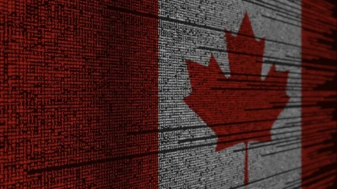 Program code and flag of Canada. Canadian digital technology or programming Stock Footage 91689407