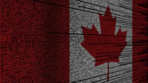Program code and flag of Canada. Canadian digital technology or programming Illustration
