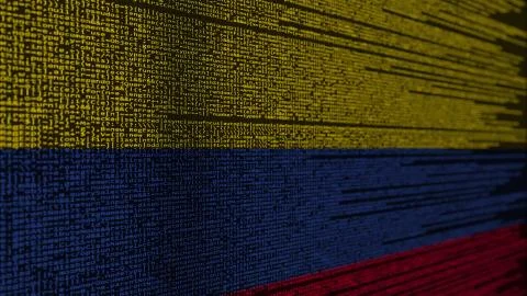 Program code and flag of Colombia. Colombian digital technology or programming Illustration