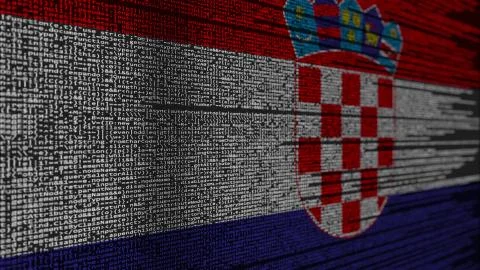 Program code and flag of Croatia. Croatian digital technology or programming Illustration