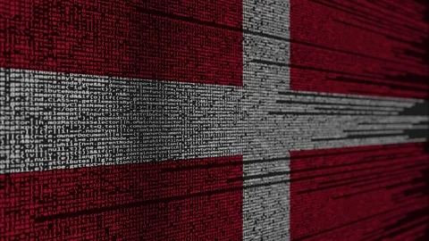 Program code and flag of Denmark. Danish digital technology or programming Stock Footage 91746474