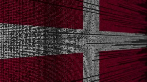 Program code and flag of Denmark. Danish digital technology or programming Illustration