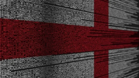 Program code and flag of England. English digital technology or programming Stock Footage 91747144
