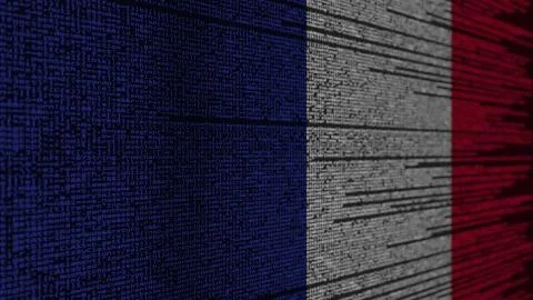 Program code and flag of France. French digital technology or programming Illustration