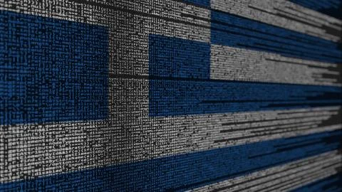 Program code and flag of Greece. Greek digital technology or programming related Illustration