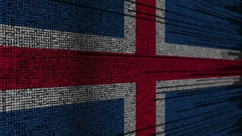 Program code and flag of Iceland. Icelandic digital technology or programming Illustration