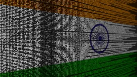 Program code and flag of India. Indian digital technology or programming related Illustration