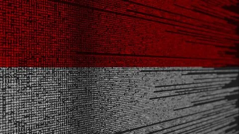 Program code and flag of Indonesia. Indonesian digital technology or programming Illustration