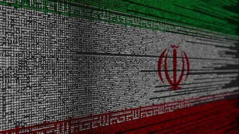 Program code and flag of Iran. Iranian digital technology or programming related Illustration
