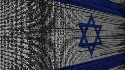 Program code and flag of Israel. Israeli digital technology or programming Illustration