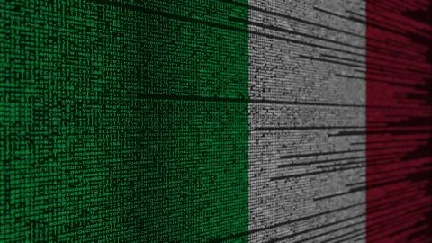 Program code and flag of Italy. Italian digital technology or programming Illustration